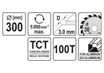YATO Диск пиляльний по алюмінію YATO : 350х30х3.2x2.5 мм, 100 зубців, R.P.M до 4500 1/хв  | YT-6099