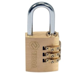 VOREL Замок навісний з кодовим замиканням : латунний корпус- 25х 10,2х30,4 мм, стал дуга- 22х12х 4 м